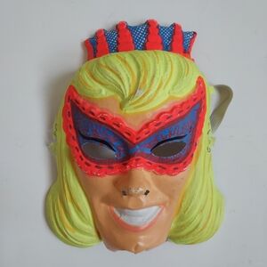Vintage ~1970's Ben Cooper? Blonde Smiling Fairy Princess Halloween Costume Mask